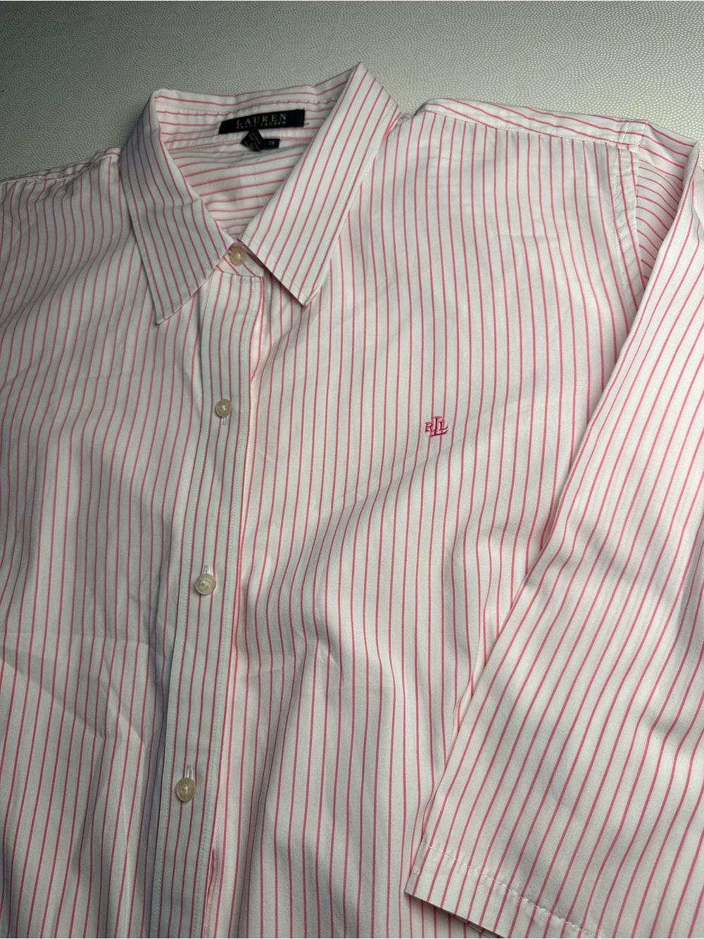 Lauren Ralph Lauren Pink White Striped Button Front Shirt Women’s 2X Cotton - Picture 9 of 10